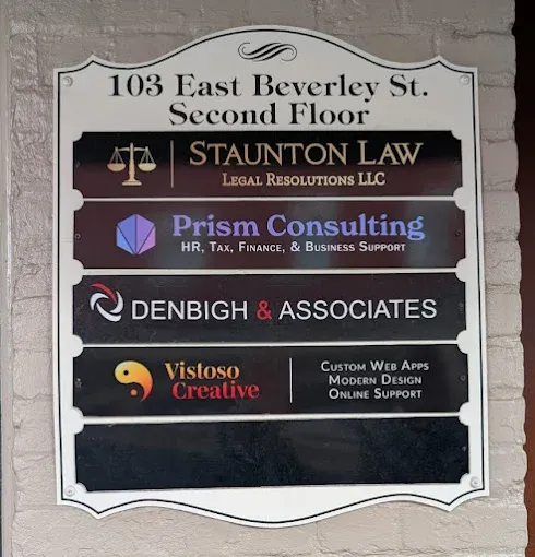 Sign outside the downtown Staunton office